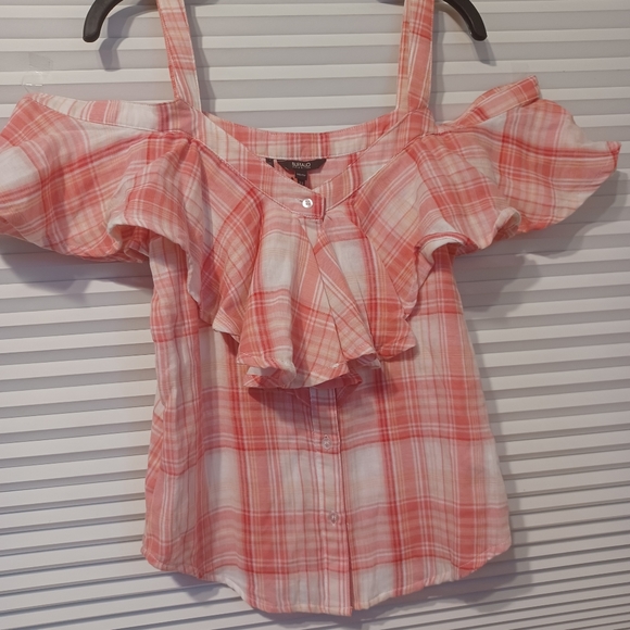 Buffalo David Bitton Ruffled Plaid Could Shoulder Top Blouse Size-XS - Picture 2 of 8